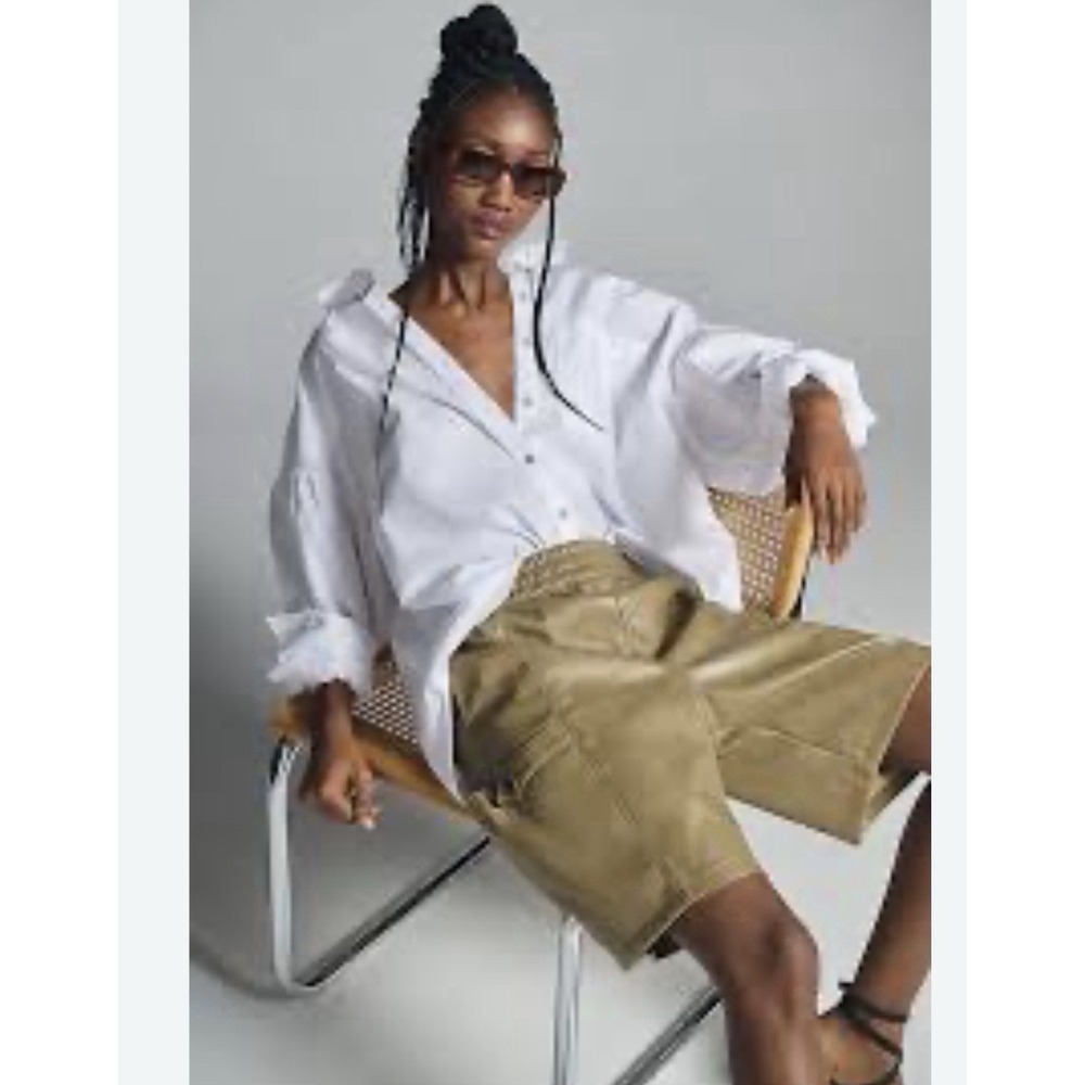 Anthropologie Pilcro Women's Oversized White Poplin Shirt Button-Up Size XS - Picture 3 of 10